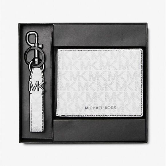 NIB New Michael Kors Bright White Logo Wallet & Keychain Set - Picture 1 of 8